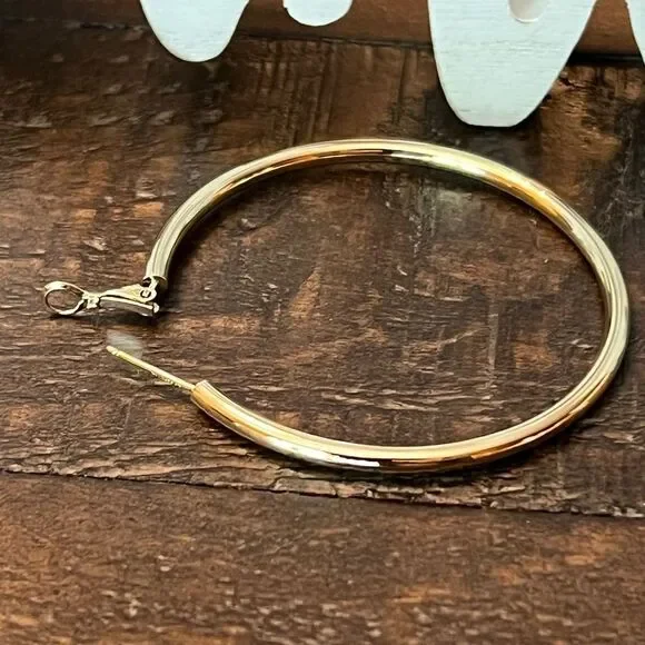 New 14k Gold 3x50mm Polished Round Oversized Omega Back Hoop Earrings